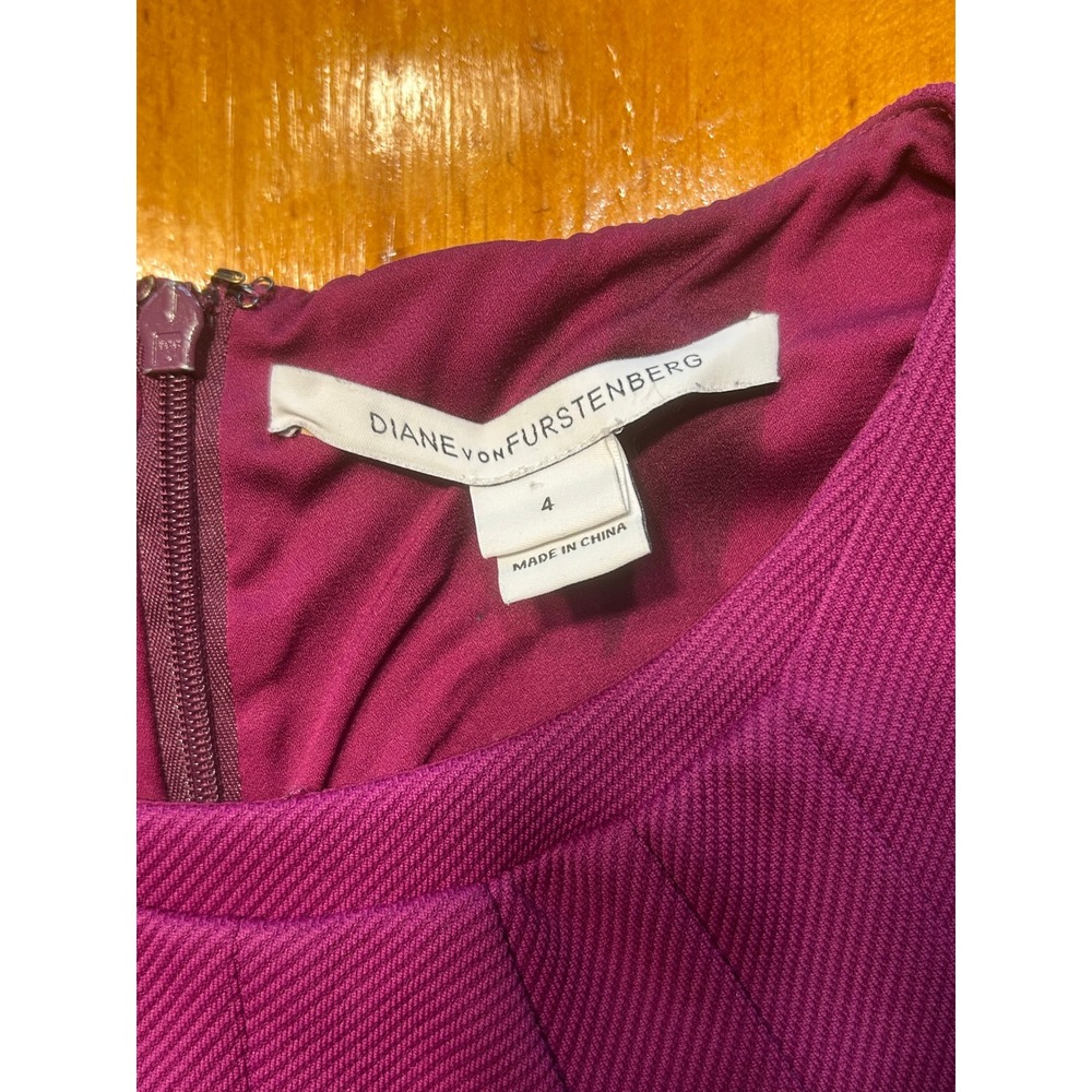 Diane von Furstenberg Magenta Purple Textured Sleeveless Pocket Shift Dress Chic - Picture 3 of 14